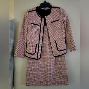 Cece set  women's Tweed Jacket sz 2 & Dress sz 4 cream white cotton blend NWT